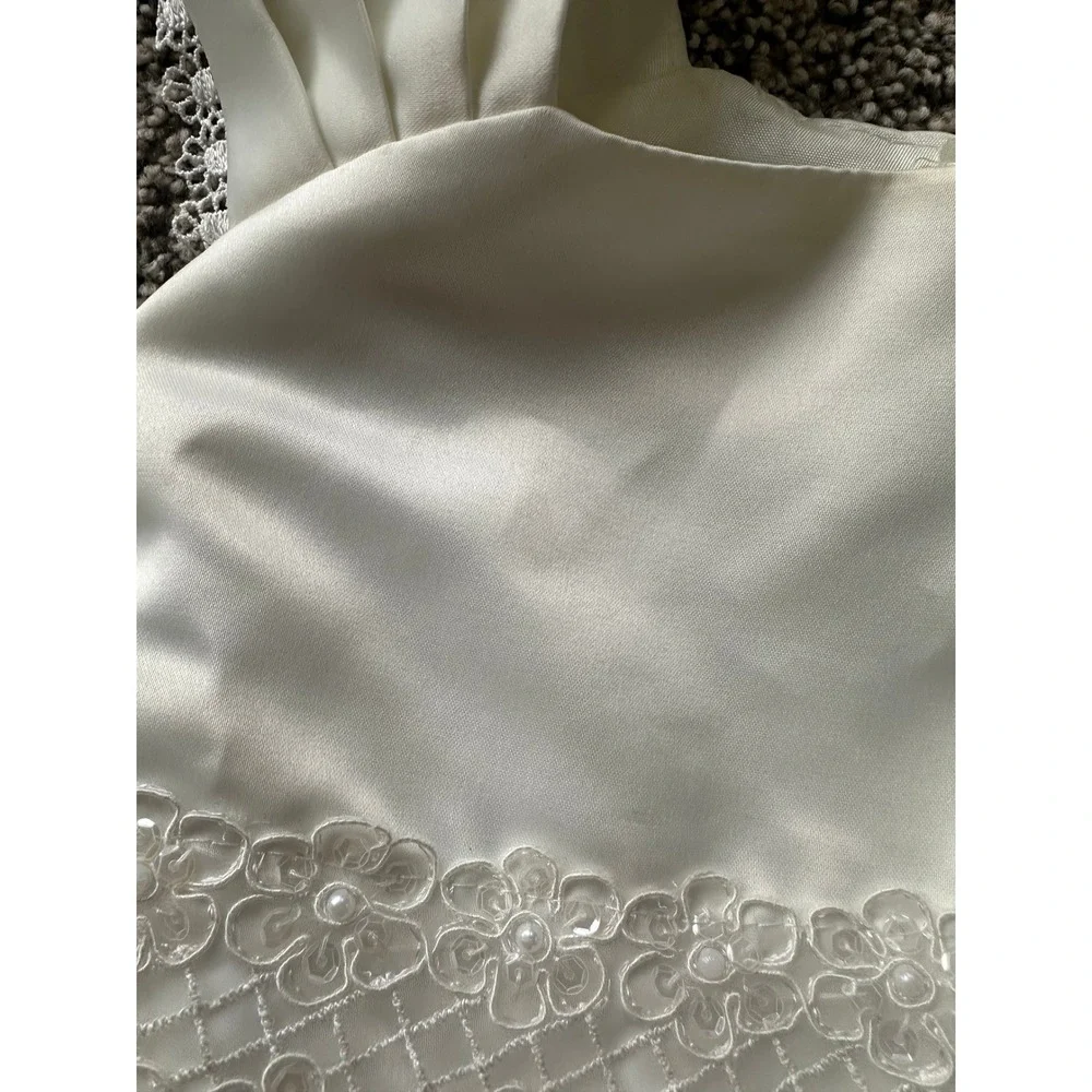 Kids Dream Ivory Satin Tulle Flower Girl Dress Pearl Floral Waist Style 222